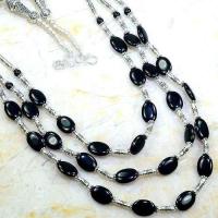 On 0490c parure collier sautoir 3rangs 50gr onyx noir bijou 1900 art deco gothique achat vente