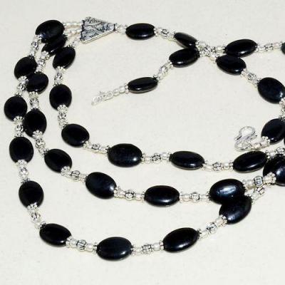 On 0492a parure collier sautoir 3rangs 44gr onyx noir gothique bijou 1900 art deco achat vente