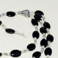On 0492c parure collier sautoir 3rangs 44gr onyx noir gothique bijou 1900 art deco achat vente