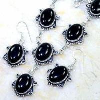 On 0494b parure collier boucles oreilles 44gr onyx noir bijou 1900 art deco achat vente