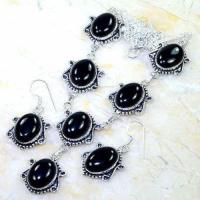 On 0494d parure collier boucles oreilles 44gr onyx noir bijou 1900 art deco achat vente