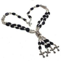 On 0496a parure collier sautoir croix onyx noir 3rangs 50gr bijou 1900 art deco achat vente