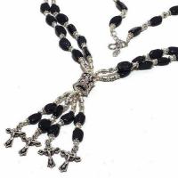 On 0496b parure collier sautoir croix onyx noir 3rangs 50gr bijou 1900 art deco achat vente