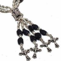 On 0496c parure collier sautoir croix onyx noir 3rangs 50gr bijou 1900 art deco achat vente