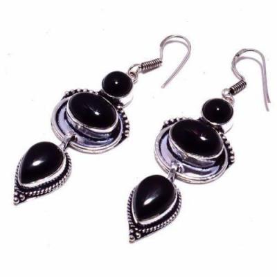 On 0502c boucles oreilles 17gr onyx noir bijou 1900 art deco gothique achat vente