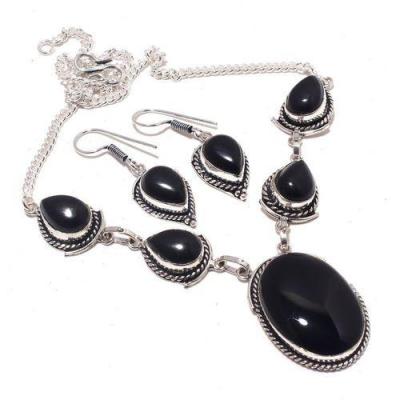 On 0508a parure collier boucles oreilles onyx noir 36gr achat vente bijou argent 925