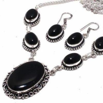 On 0509b parure collier boucles oreilles onyx noir 37gr achat vente bijou argent 925