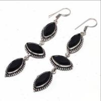 On 0527b boucles oreilles 19gr 10x20mm onyx noir bijou 1900 art deco gothique achat vente