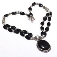 On 0550a collier parure onyx noir 2rangs 58gr pendant 25x35mm bijou 1900 art deco gothique