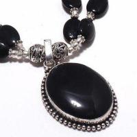 On 0550c collier parure onyx noir 2rangs 58gr pendant 25x35mm bijou 1900 art deco gothique