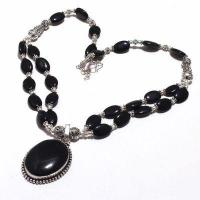 On 0550d collier parure onyx noir 2rangs 58gr pendant 25x35mm bijou 1900 art deco gothique