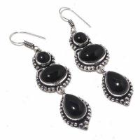 On 0556a boucles oreilles 16gr onyx noir bijou argent 1900 art deco gothique achat vente