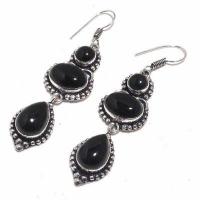 On 0556b boucles oreilles 16gr onyx noir bijou argent 1900 art deco gothique achat vente