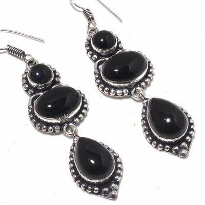 On 0556c boucles oreilles 16gr onyx noir bijou argent 1900 art deco gothique achat vente