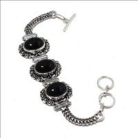 On 0557a bracelet 16gr onyx noir 12x18mm bijou argent 1900 art deco gothique achat vente