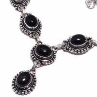 On 0559b collier parure sautoir onyx noir 10x15mm bijou 1900 art deco gothique argent 925