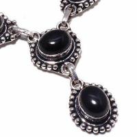 On 0559c collier parure sautoir onyx noir 10x15mm bijou 1900 art deco gothique argent 925