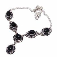 On 0559d collier parure sautoir onyx noir 10x15mm bijou 1900 art deco gothique argent 925