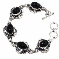 On 0560a collier parure sautoir 20gr onyx noir 10x15mm bijou 1900 art deco gothique argent 925