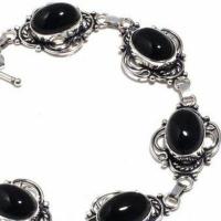 On 0560b collier parure sautoir 20gr onyx noir 10x15mm bijou 1900 art deco gothique argent 925