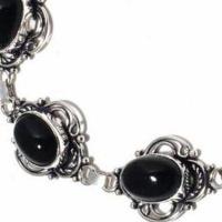 On 0560c collier parure sautoir 20gr onyx noir 10x15mm bijou 1900 art deco gothique argent 925