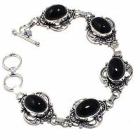 On 0560d collier parure sautoir 20gr onyx noir 10x15mm bijou 1900 art deco gothique argent 925