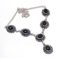 On 0561a collier parure sautoir 31gr onyx noir 8x12mm bijou 1900 art deco gothique argent 925