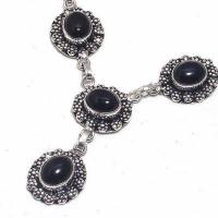 On 0561b collier parure sautoir 31gr onyx noir 8x12mm bijou 1900 art deco gothique argent 925