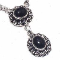 On 0561c collier parure sautoir 31gr onyx noir 8x12mm bijou 1900 art deco gothique argent 925