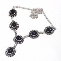 On 0561d collier parure sautoir 31gr onyx noir 8x12mm bijou 1900 art deco gothique argent 925