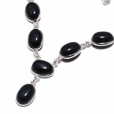 On 0562b collier parure sautoir 17gr onyx noir 8x12mm bijou 1900 art deco gothique argent 925