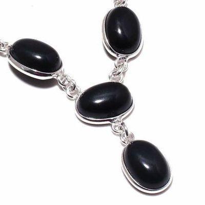 On 0562b collier parure sautoir 17gr onyx noir 8x12mm bijou 1900 art deco gothique argent 925