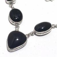 On 0565b collier parure sautoir 36gr onyx noir 25x20mm bijou 1900 art deco gothique argent 925