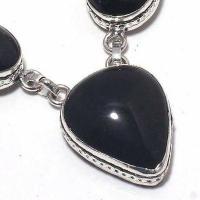 On 0565c collier parure sautoir 36gr onyx noir 25x20mm bijou 1900 art deco gothique argent 925