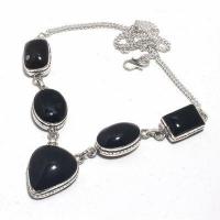 On 0565d collier parure sautoir 36gr onyx noir 25x20mm bijou 1900 art deco gothique argent 925