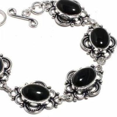On 0568b bracelet 21gr onyx noir 10x15mm bijou argent 1900 art deco gothique achat vente
