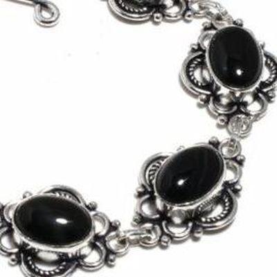 On 0568b bracelet 21gr onyx noir 10x15mm bijou argent 1900 art deco gothique achat vente