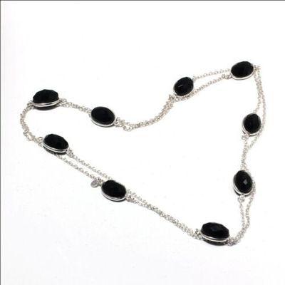 On 0572d collier parure sautoir 18gr onyx noir 8x12mm bijou 1900 art deco gothique argent 925