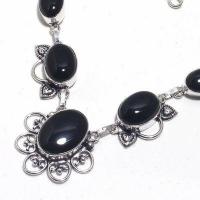 On 0574b collier parure sautoir 29gr onyx noir 15x20mm bijou 1900 art deco gothique argent 925