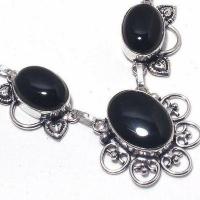 On 0574c collier parure sautoir 29gr onyx noir 15x20mm bijou 1900 art deco gothique argent 925