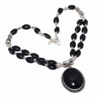 On 0575a collier parure 60gr onyx noir pendant 28x38mm bijou 1900 art deco gothique argent 925