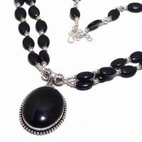 On 0575b collier parure 60gr onyx noir pendant 28x38mm bijou 1900 art deco gothique argent 925