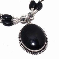 On 0575c collier parure 60gr onyx noir pendant 28x38mm bijou 1900 art deco gothique argent 925