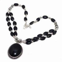 On 0575d collier parure 60gr onyx noir pendant 28x38mm bijou 1900 art deco gothique argent 925