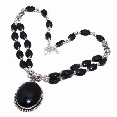 On 0575b collier parure 60gr onyx noir pendant 28x38mm bijou 1900 art deco gothique argent 925