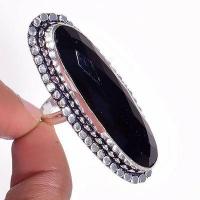 On 0577c bague chevaliere 17gr t59 onyx noir 12x48mm bijou art deco gothique argent achat vente