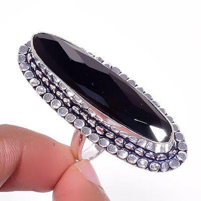 On 0579a bague chevaliere 14gr t59 onyx noir 10x42mm bijou art deco gothique argent achat vente