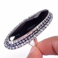 On 0579b bague chevaliere 14gr t59 onyx noir 10x42mm bijou art deco gothique argent achat vente