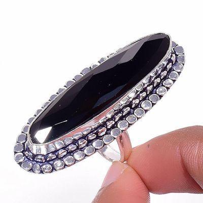 On 0579a bague chevaliere 14gr t59 onyx noir 10x42mm bijou art deco gothique argent achat vente