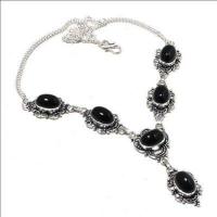 On 0581a collier parure sautoir 28gr onyx noir 10x15mm bijou art deco gothique argent achat vente